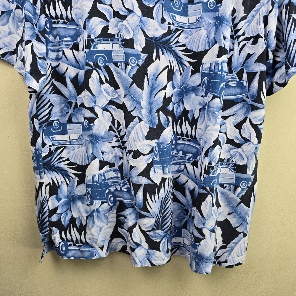 PANAMA JACK Short Sleeve Button-up Shirt Floral/Cars Print Blue Mens Sz L - Picture 10 of 12